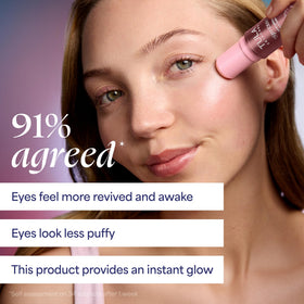 Close-up of rosy glow finish from TULA Spresso for luminous under-eye look