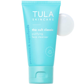 TULA travel cleanser front tube showing compact size and portability benefit