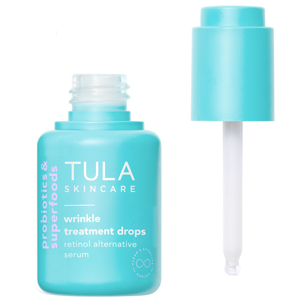 TULA front packaging showing wrinkle treatment drops for visible smoothing