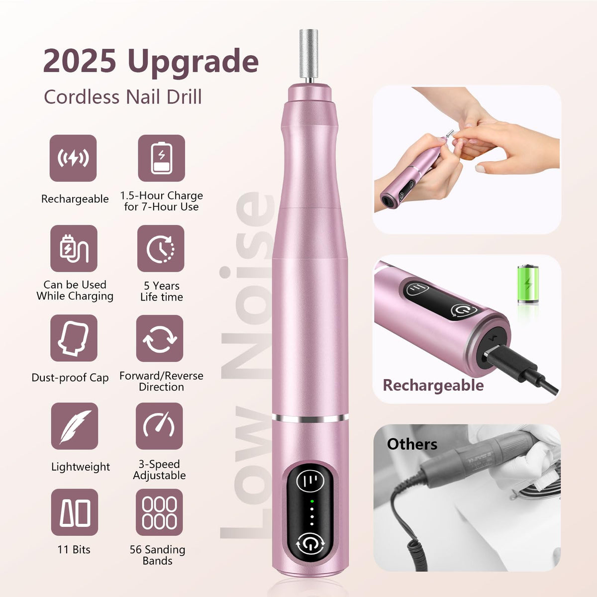 TUOBEO cordless drill in use during a home manicure for salon-quality results
