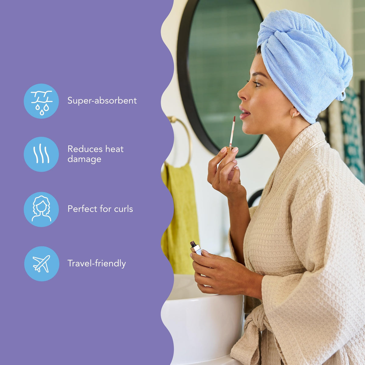 Turbie Twist close-up microfiber texture highlighting softness and fast absorbency benefit
