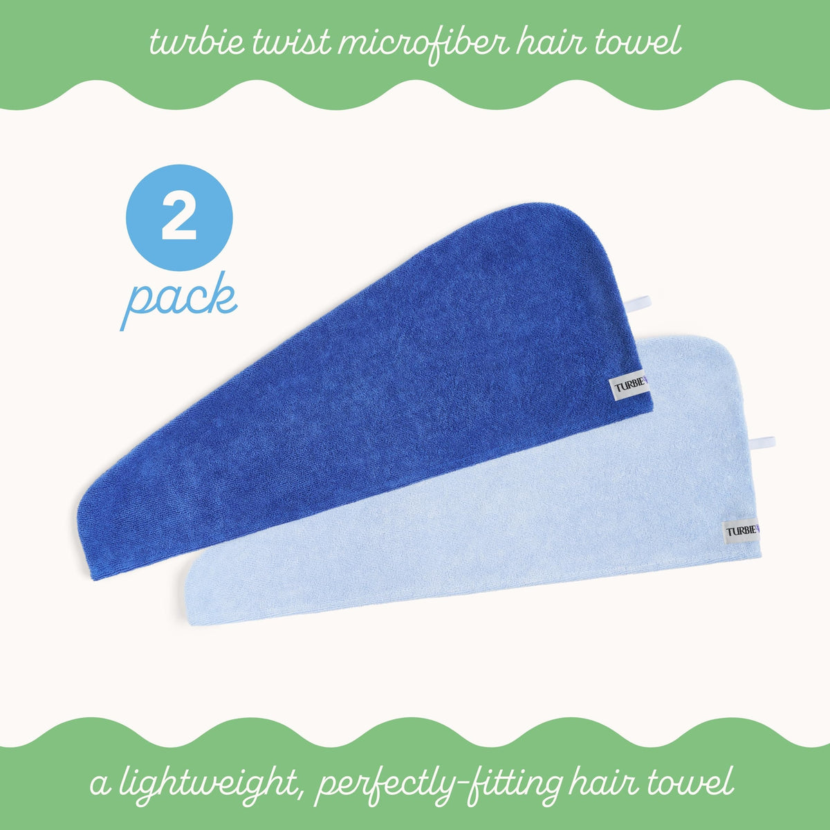 Turbie Twist in use with woman wrapping hair to reduce drying time and frizz