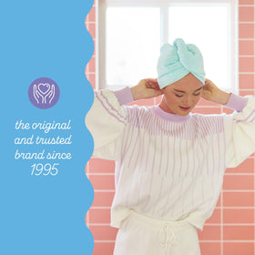 Turbie Twist flat-laid color collection in Bermuda Purple Lilac Lemon for gifting