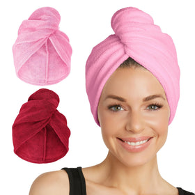 Turbie Twist front view showing two-color pack and quick-drying benefit
