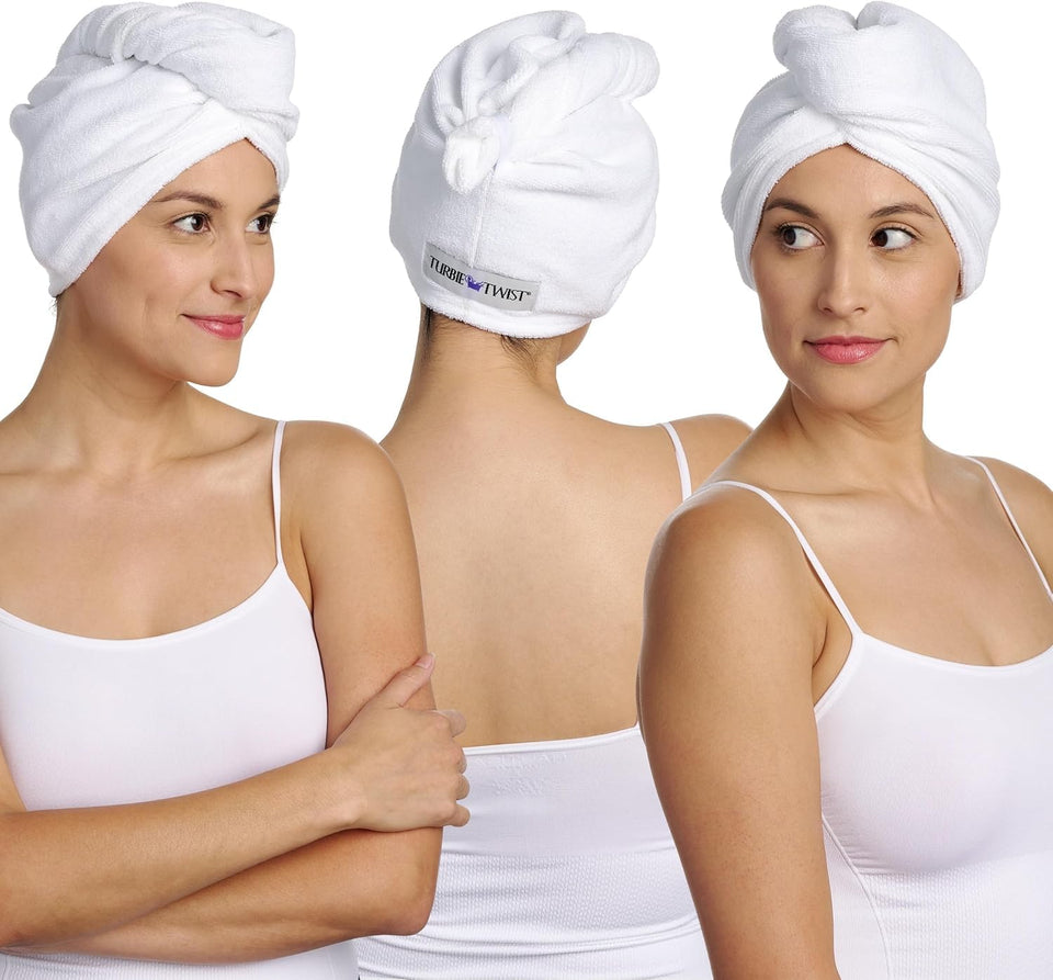 Turbie Twist front packaging showing three cotton hair wraps and benefits