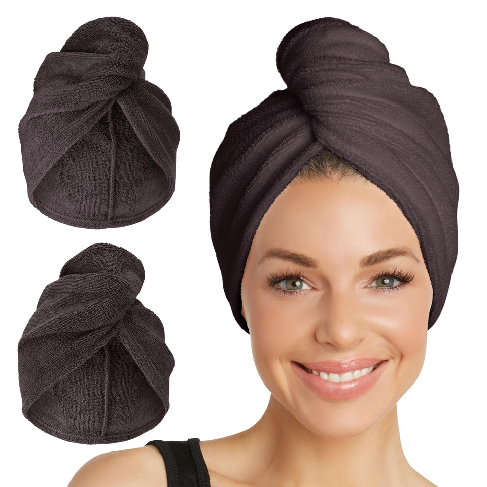 Turbie Twist front packaging showing two towels and benefits