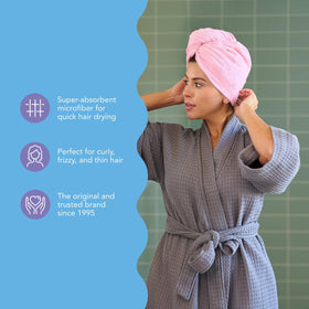 Turbie Twist care label and fabric tag highlighting durable fibers