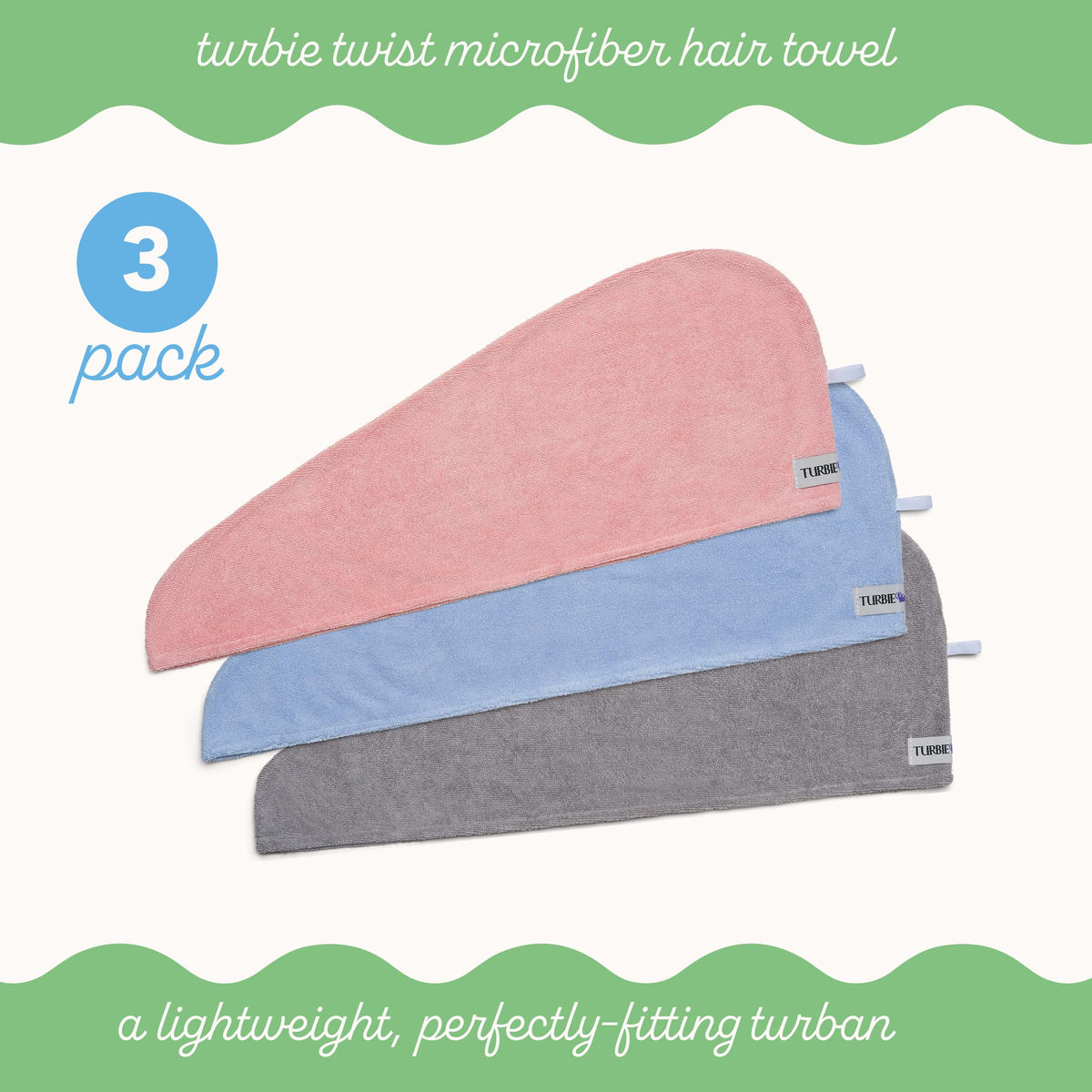 Turbie Twist on model after shower showing secure wrap benefit
