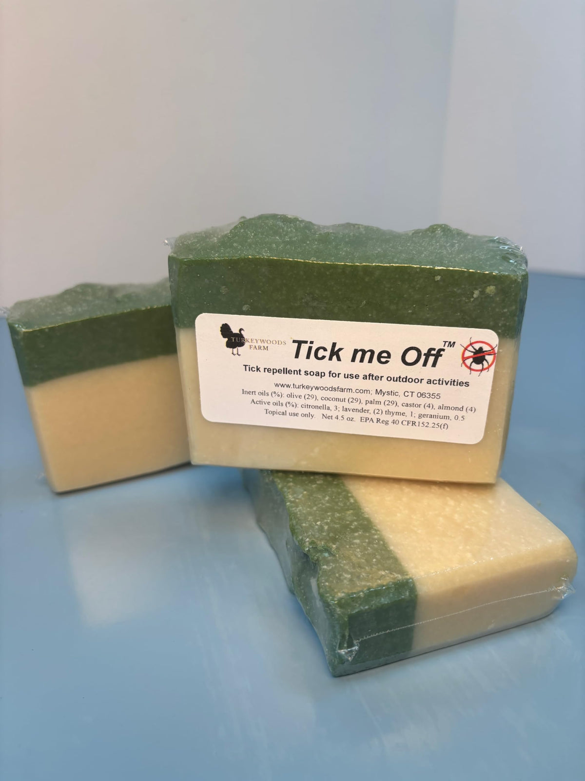 Turkeywoods Farm soap lather close-up showing rich foam that helps wash away ticks
