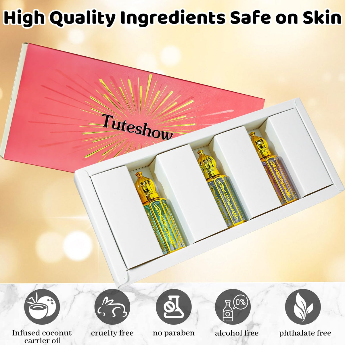 Tuteshow product box and label detail emphasizing ingredient and brand clarity