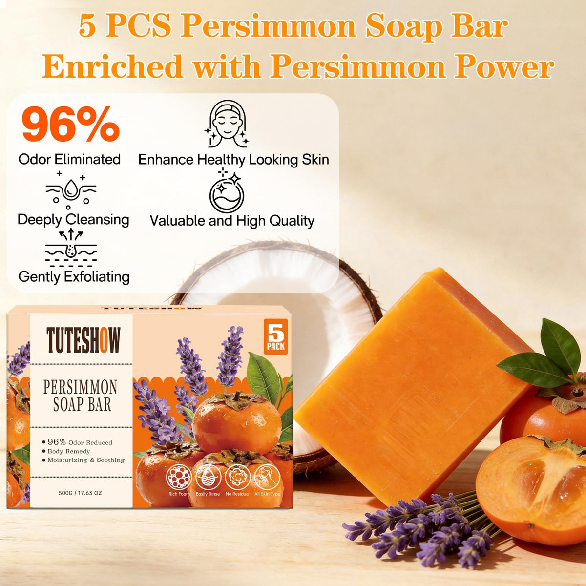 Tuteshow stacked soap bars displaying size and label for quick selection