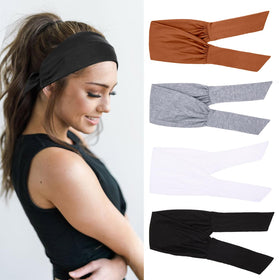TuTive front view of four-piece headband pack showing color assortment and packaging benefit: easy outfit matching