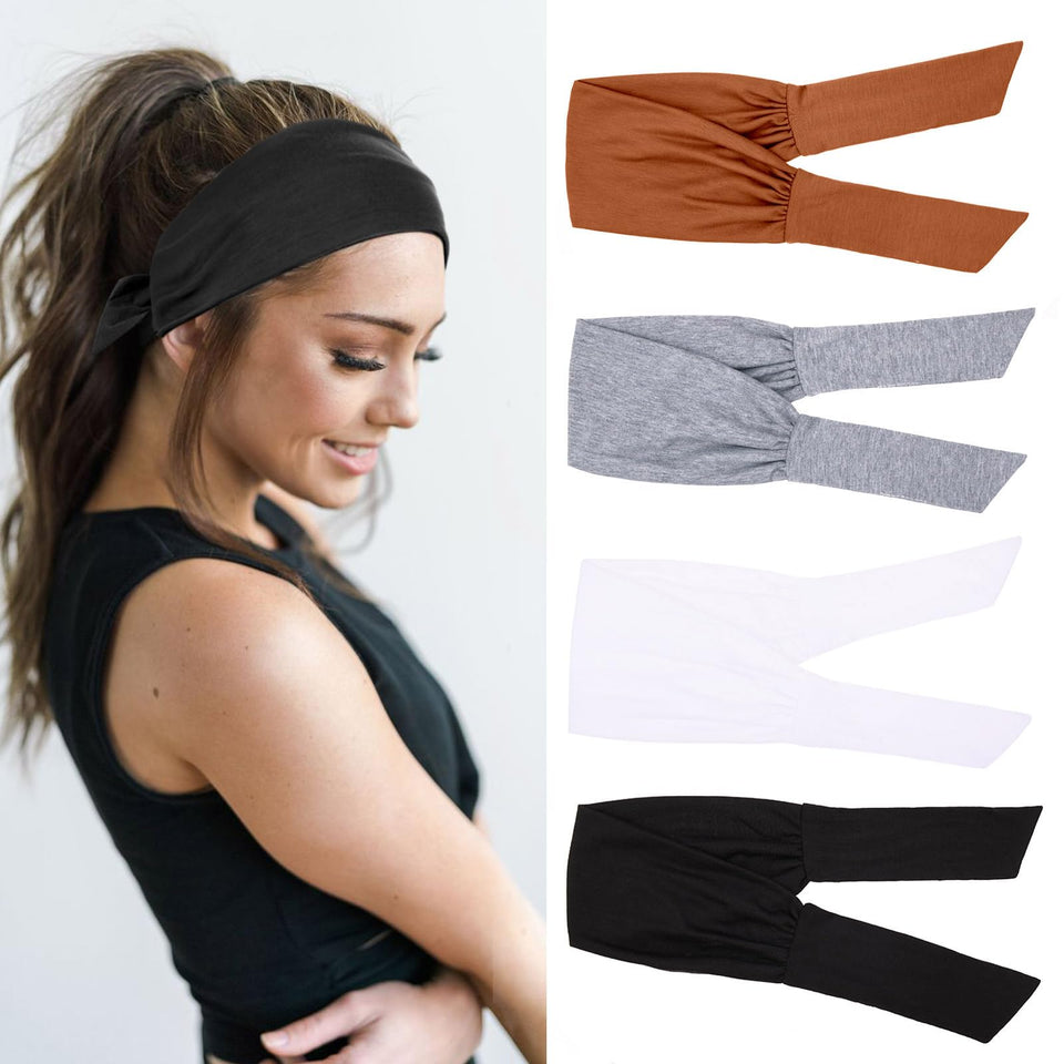 TuTive front view of four-piece headband pack showing color assortment and packaging benefit: easy outfit matching