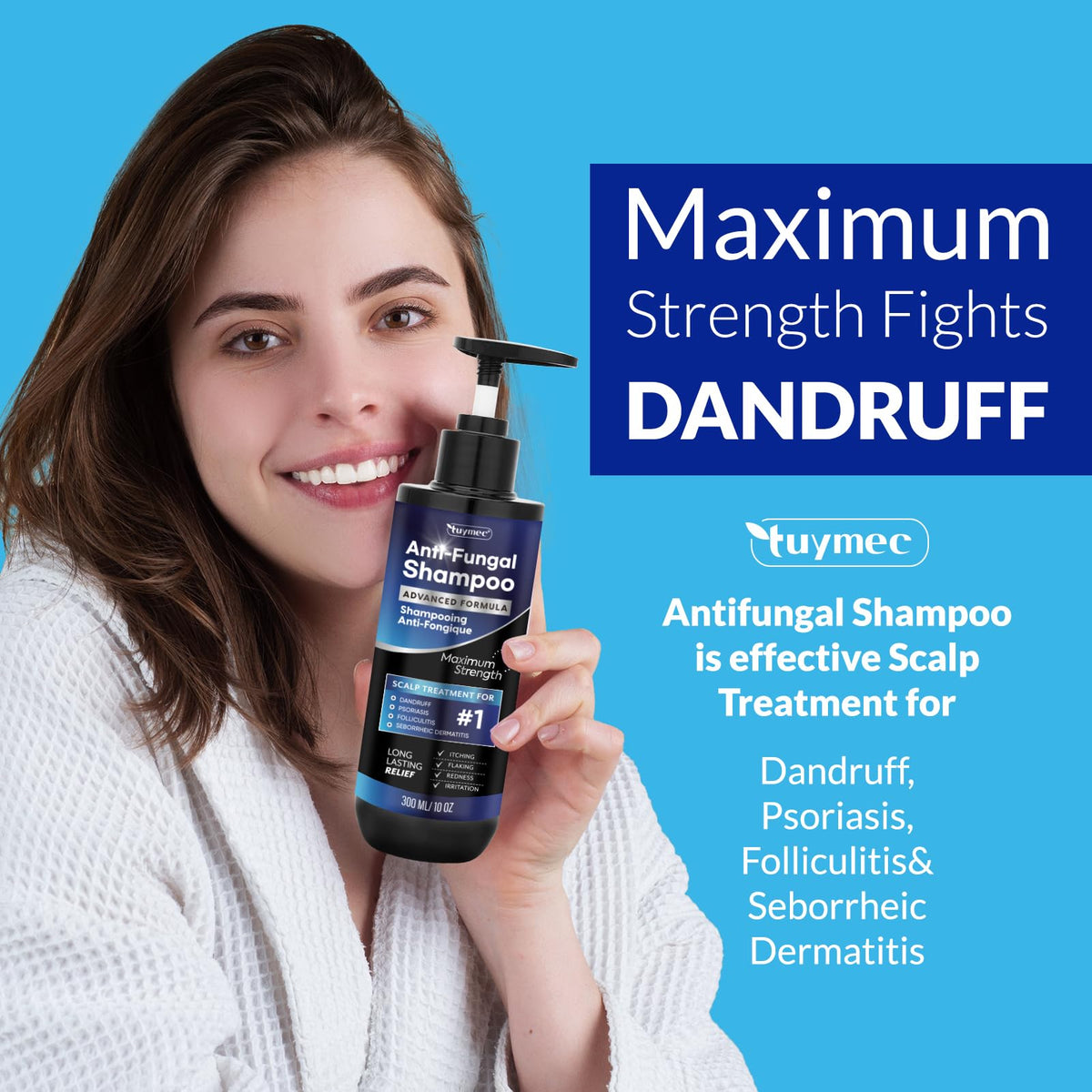 Tuymec scalp massage use picture showing product spread and soothing scalp benefit