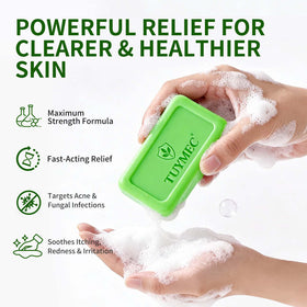 Tuymec soap lather in hand, foaming for effective skin cleansing