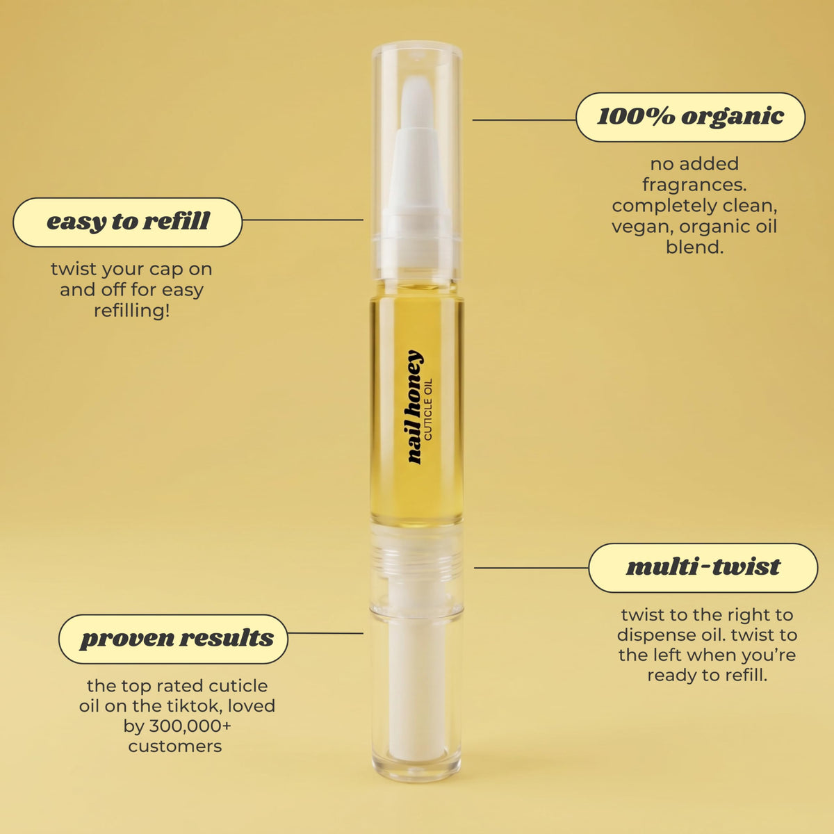 Twinkled T Nail Honey applicator closeup showing brush tip for precise application