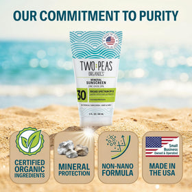 Two Peas Organics creamy lotion texture close-up for easy blending benefit