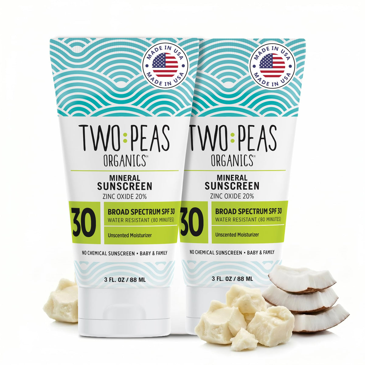 Two Peas Organics twin tubes front view showing compact travel benefit