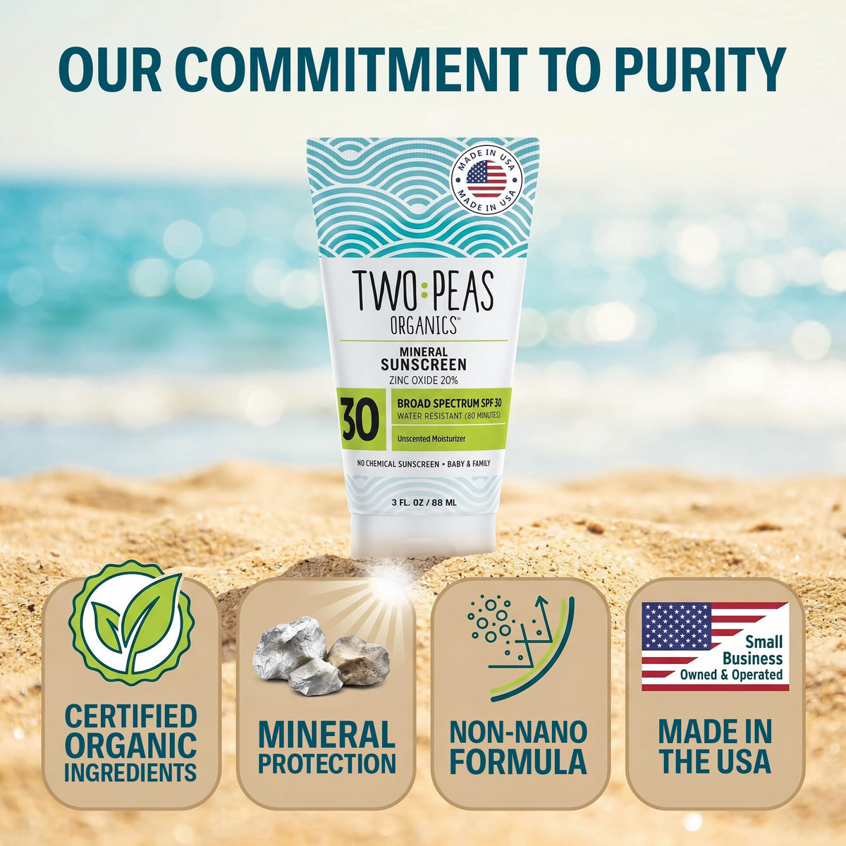 Two Peas Organics open tube texture demonstrating smooth, blendable lotion for easy application