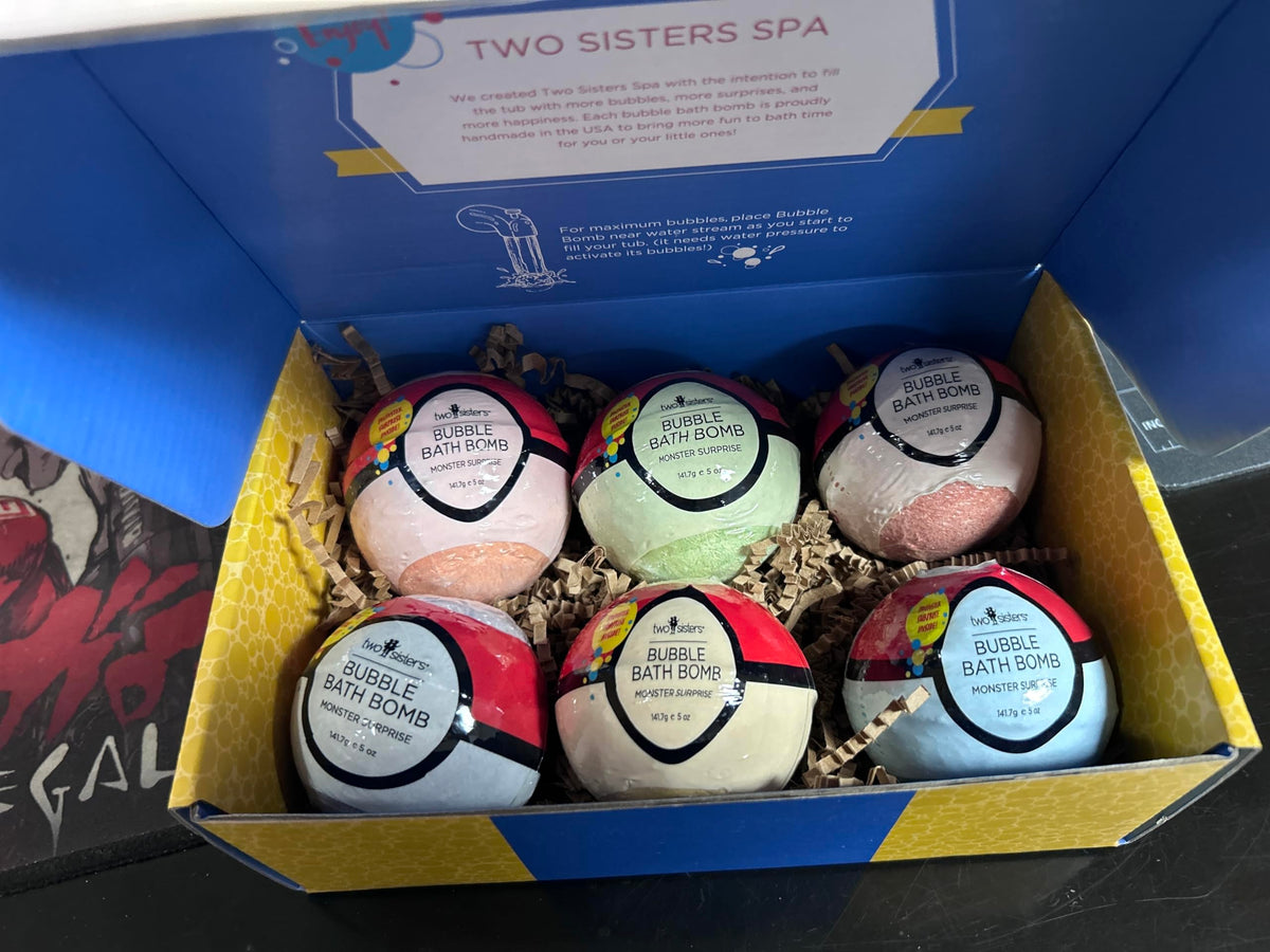 Two Sisters close-up of bath bomb texture highlighting fizzing surface for play