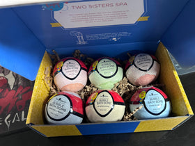 Two Sisters close-up of bath bomb texture highlighting fizzing surface for play