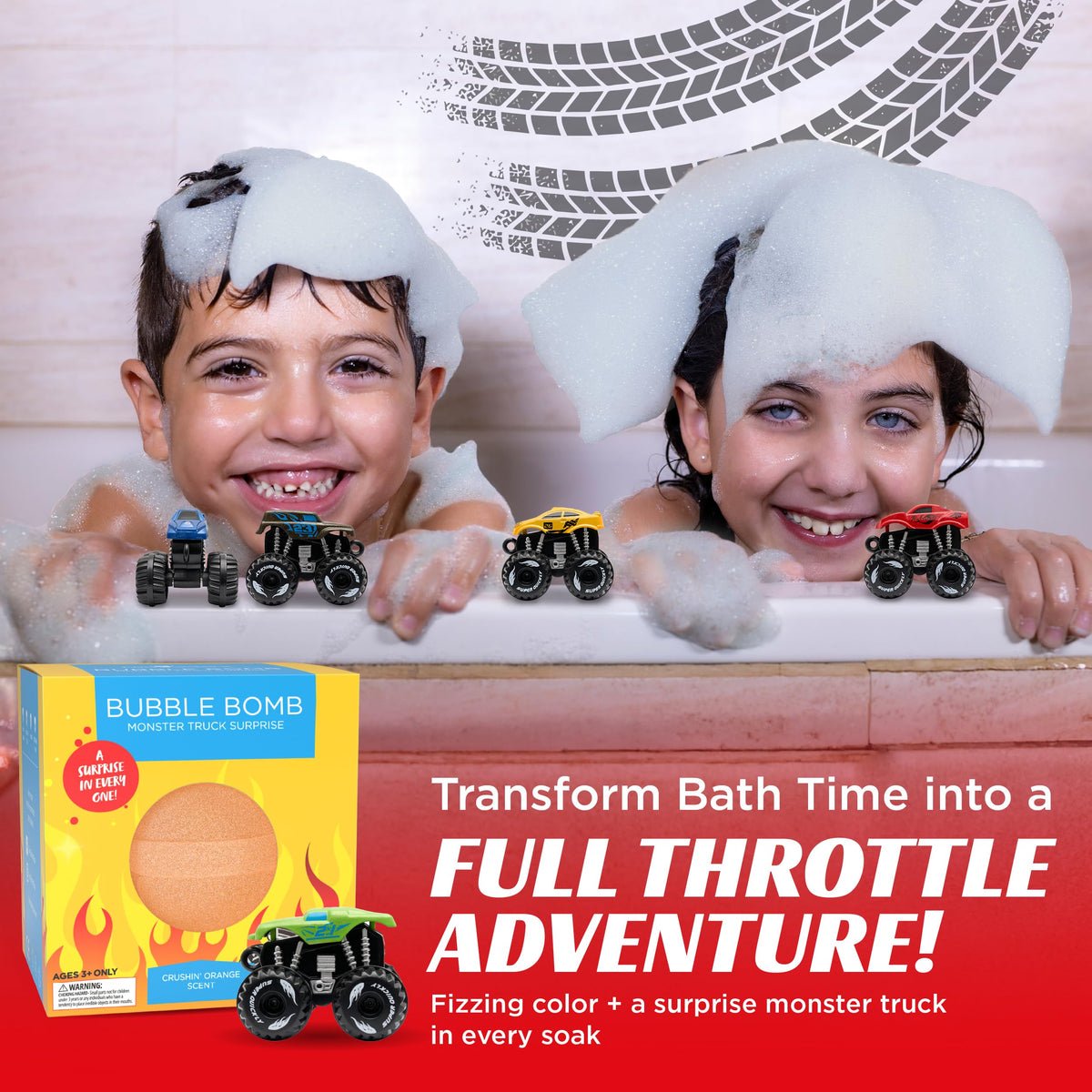 Two Sisters surprise monster truck revealed from bath bomb for toy fun