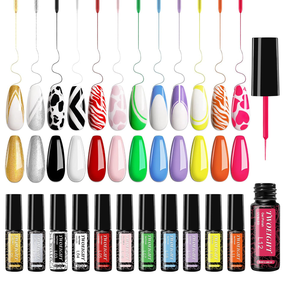 TWOEIGHT front view of 12-color gel liner kit showing variety, clear choice for creative nails