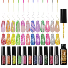 TWOEIGHT front packaging showing 12 reflective glitter gel liner colors and value