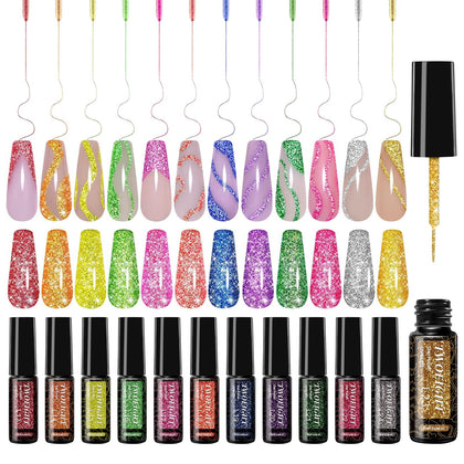 TWOEIGHT front packaging showing 12 reflective glitter gel liner colors and value