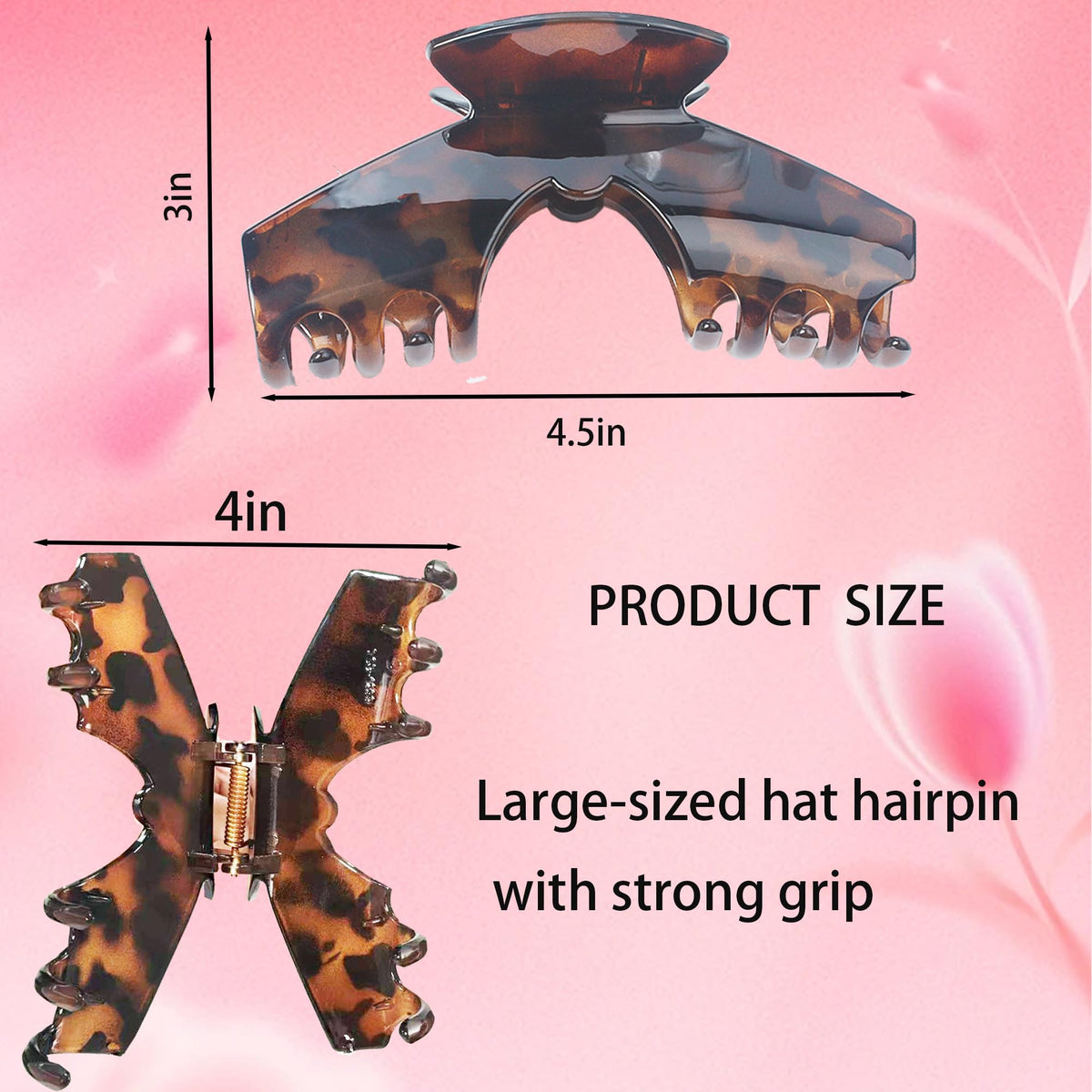 Twoheadpig clip beside ruler showing 4.5 inch size for bulky hairstyles