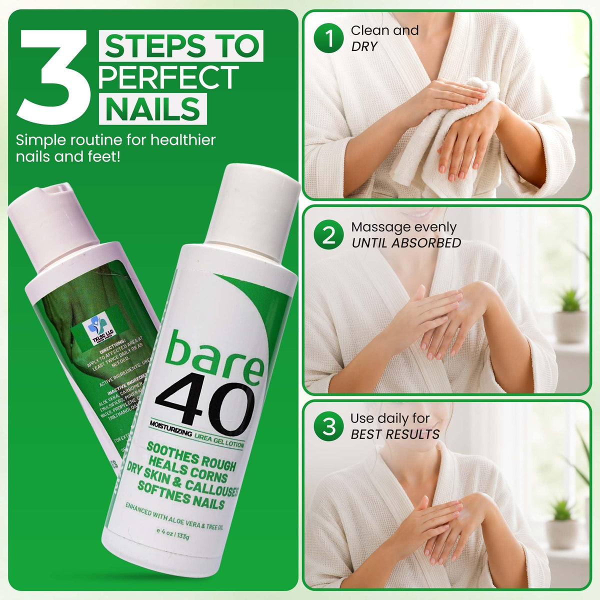 TXLSC LLC BARE 40 tea tree and aloe ingredients highlighting soothing benefit