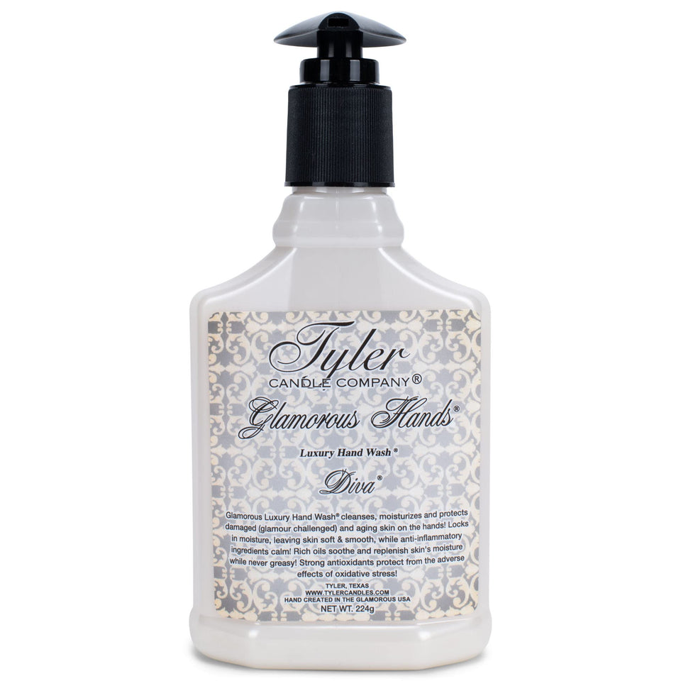 TYLER CANDLE COMPANY Glamorous Hands front bottle showing label and 8 oz size for easy identification and display