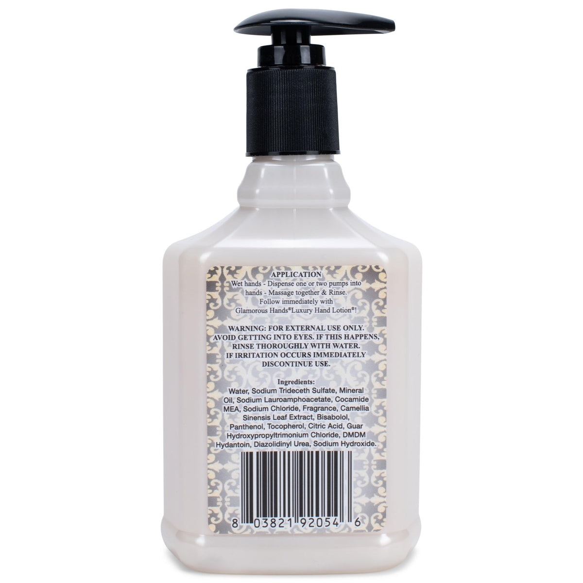 TYLER CANDLE COMPANY Glamorous Hands pump dispenses creamy lather demonstrating gentle cleansing and moisturizing benefits