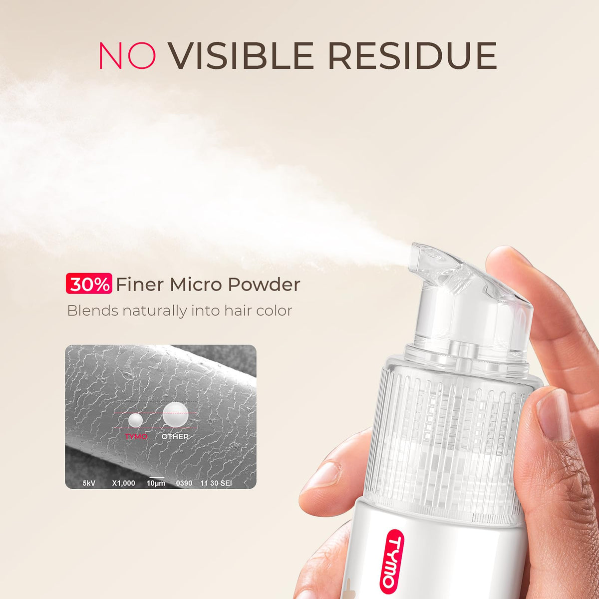 TYMO powder texture closeup showing fine particles for invisible finish