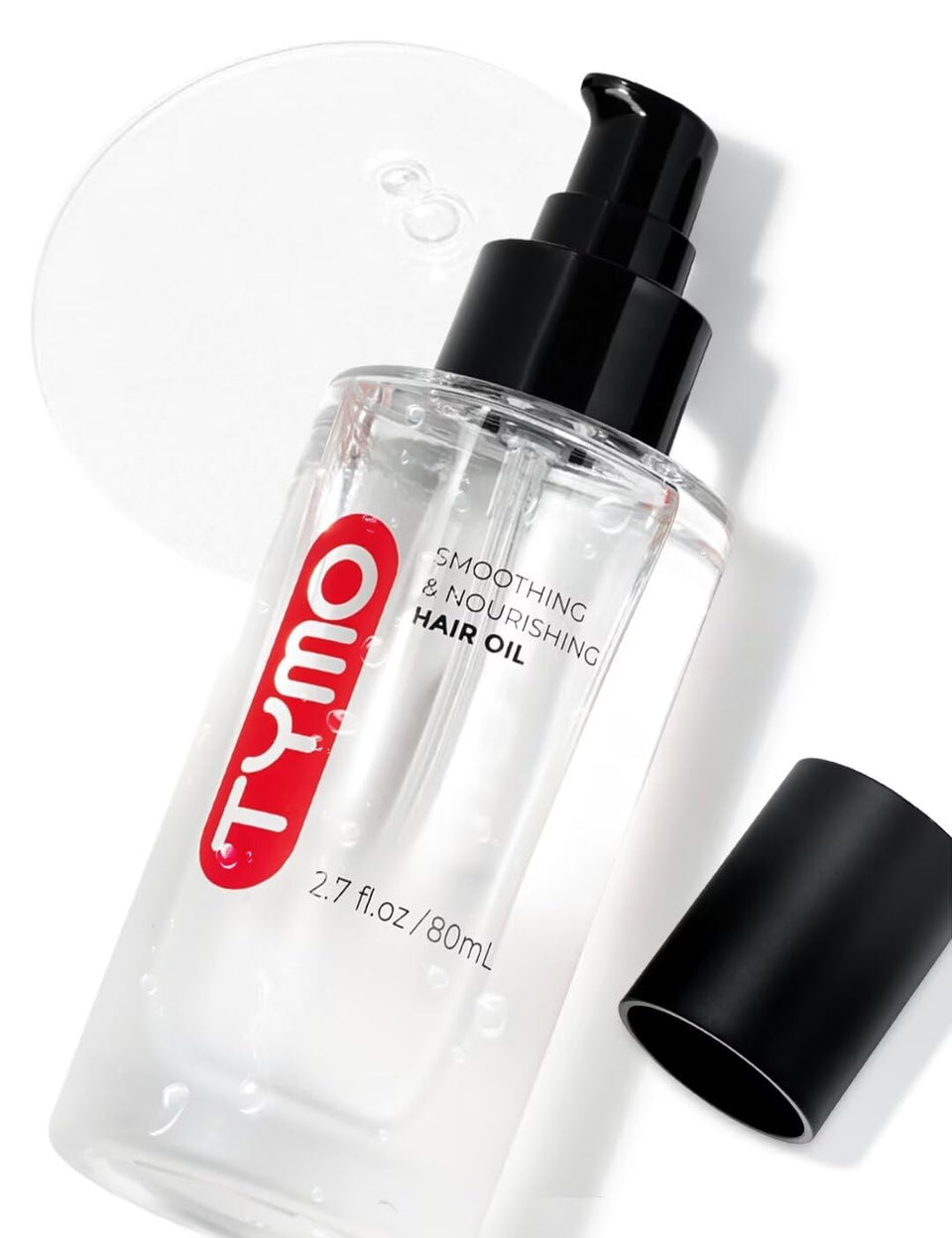 TYMO weightless hair oil front bottle shows clean packaging and brand benefit