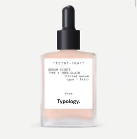 Typology tinted serum front bottle showing label and shade for fair skin, hydrates and evens tone
