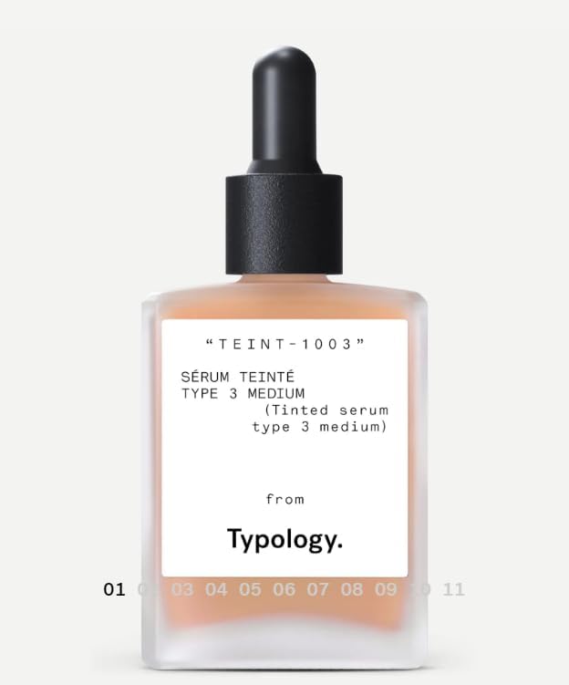 Typology serum texture drop closeup highlighting vitamin C glow and lightweight hydration