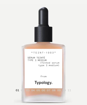 Typology front bottle showing label and medium shade for quick identification and convenience