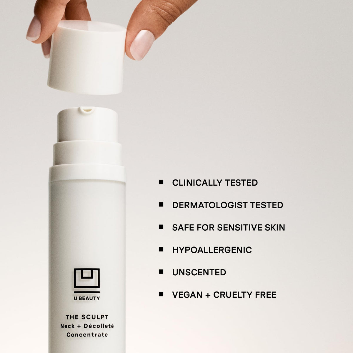 U Beauty label close-up showing ingredient highlights and usage guidance