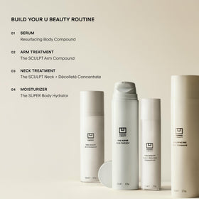 U Beauty 120ml tube next to a hand for scale showing generous size and travel-friendly benefit