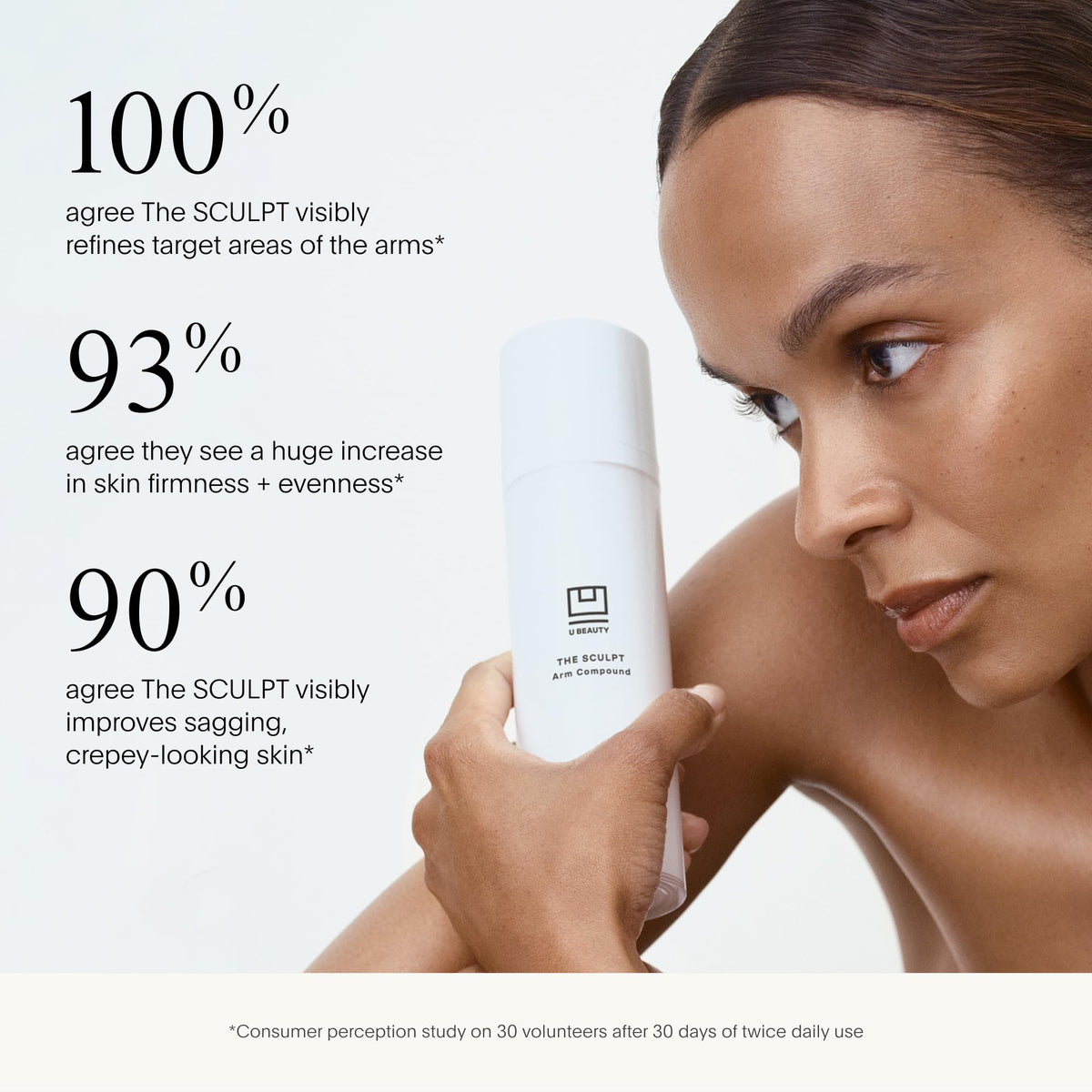 U Beauty product texture spread on skin showing lightweight finish and immediate smoothing benefit