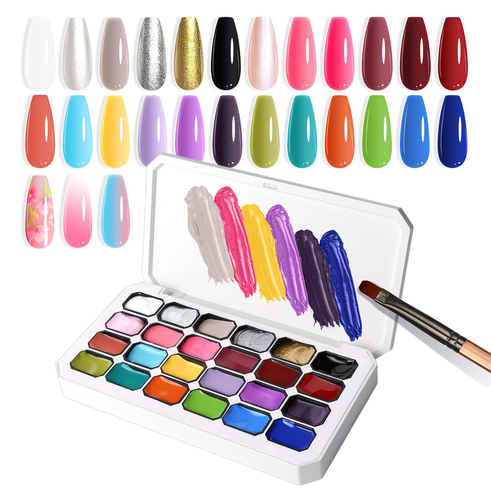 U-Shinein front packaging showing 24-color gel palette and included tools for variety