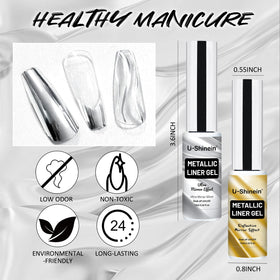 U-Shinein lifestyle shot of evening manicure highlighting reflective chrome accents
