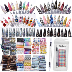 UARUOGP front packaging showing full 60-piece foil set and included silicone tool for variety