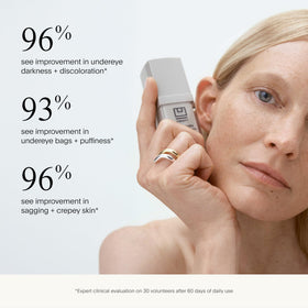 U Beauty before and after scale comparison showing visible brightening and firmer under-eye