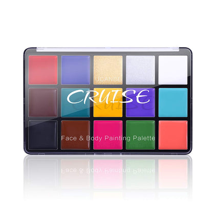 UCANBE palette front view showing 15 vivid colors and compact case for artists