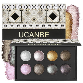 UCANBE palette front panel showing eight metallic shades and compact design for travel