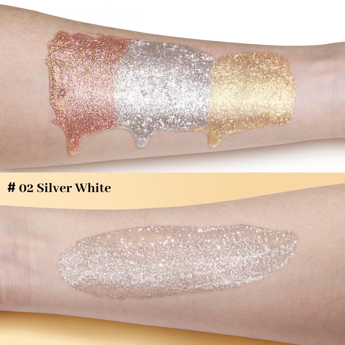 UCANBE applied on cheekbone demonstrating holographic highlight effect