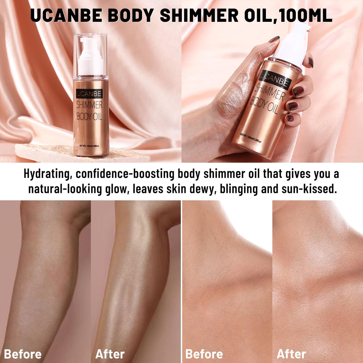 UCANBE bottle size scale next to hand to show 100ml travel-friendly volume