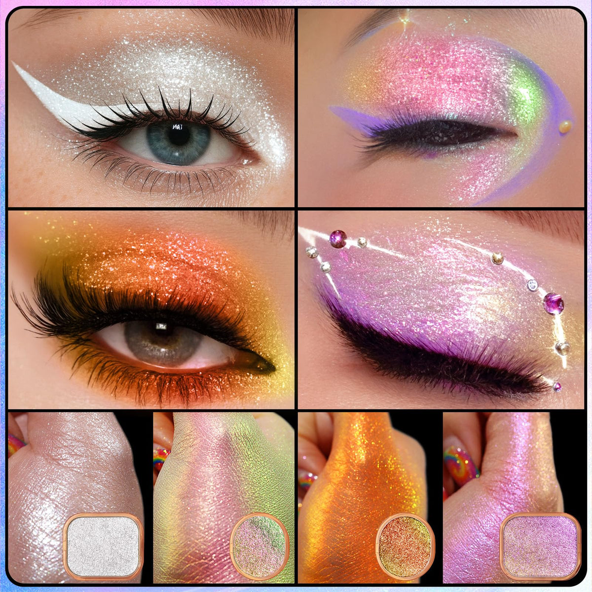 UCANBE finger application demonstrating creamy glide and intense metallic payoff